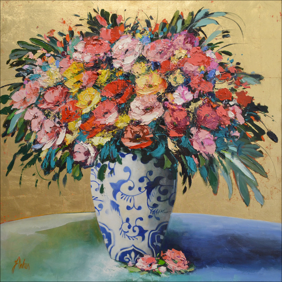 Floral Still Life "21 Roses" Original Artwork by Judith Dalozzo