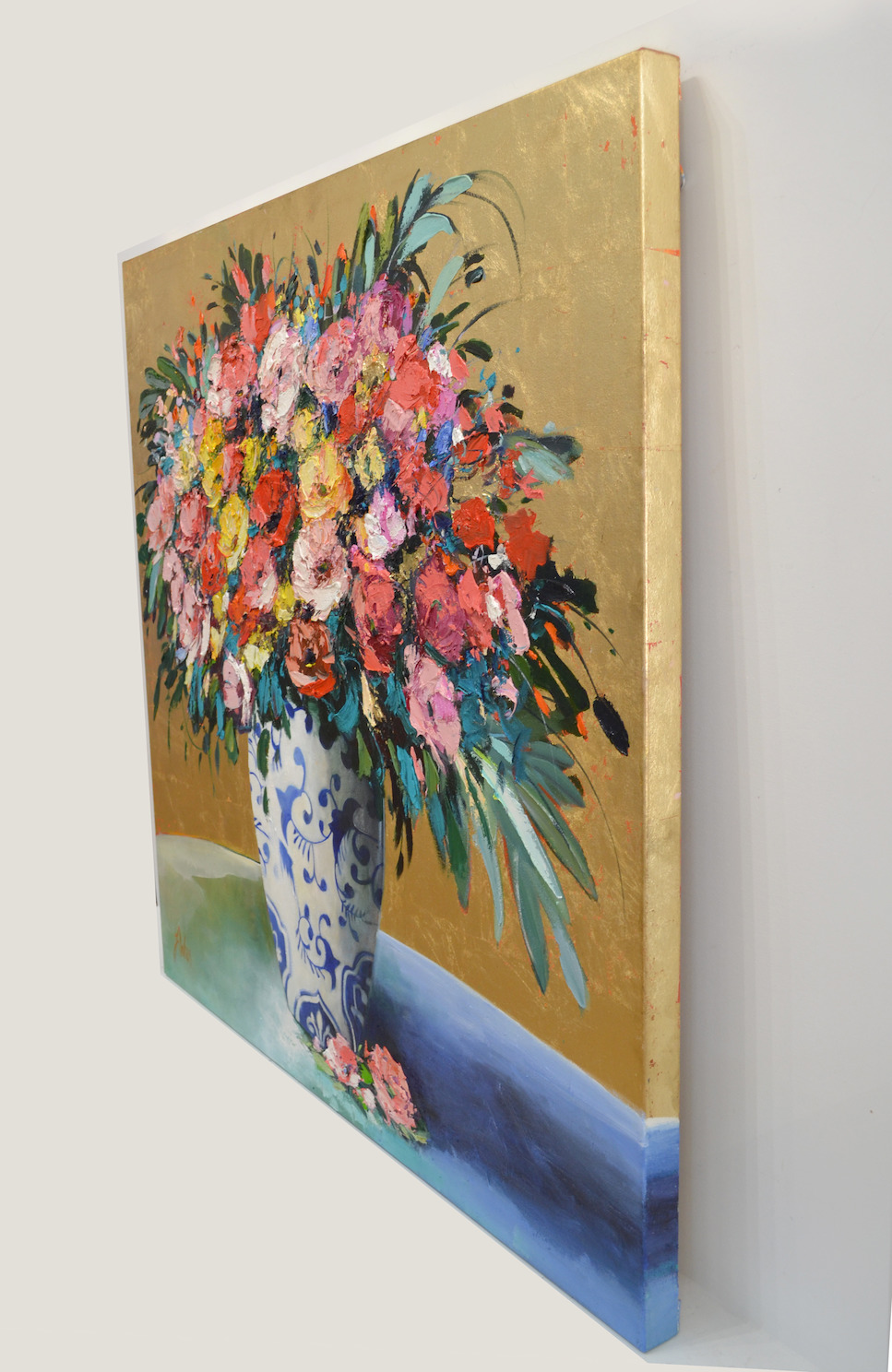 Side View Of Still Life Painting "21 Roses" By Judith Dalozzo