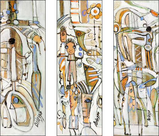 Figure "Ainsi Va La Vie 21" Triptych Original Artwork by Lucette Dalozzo