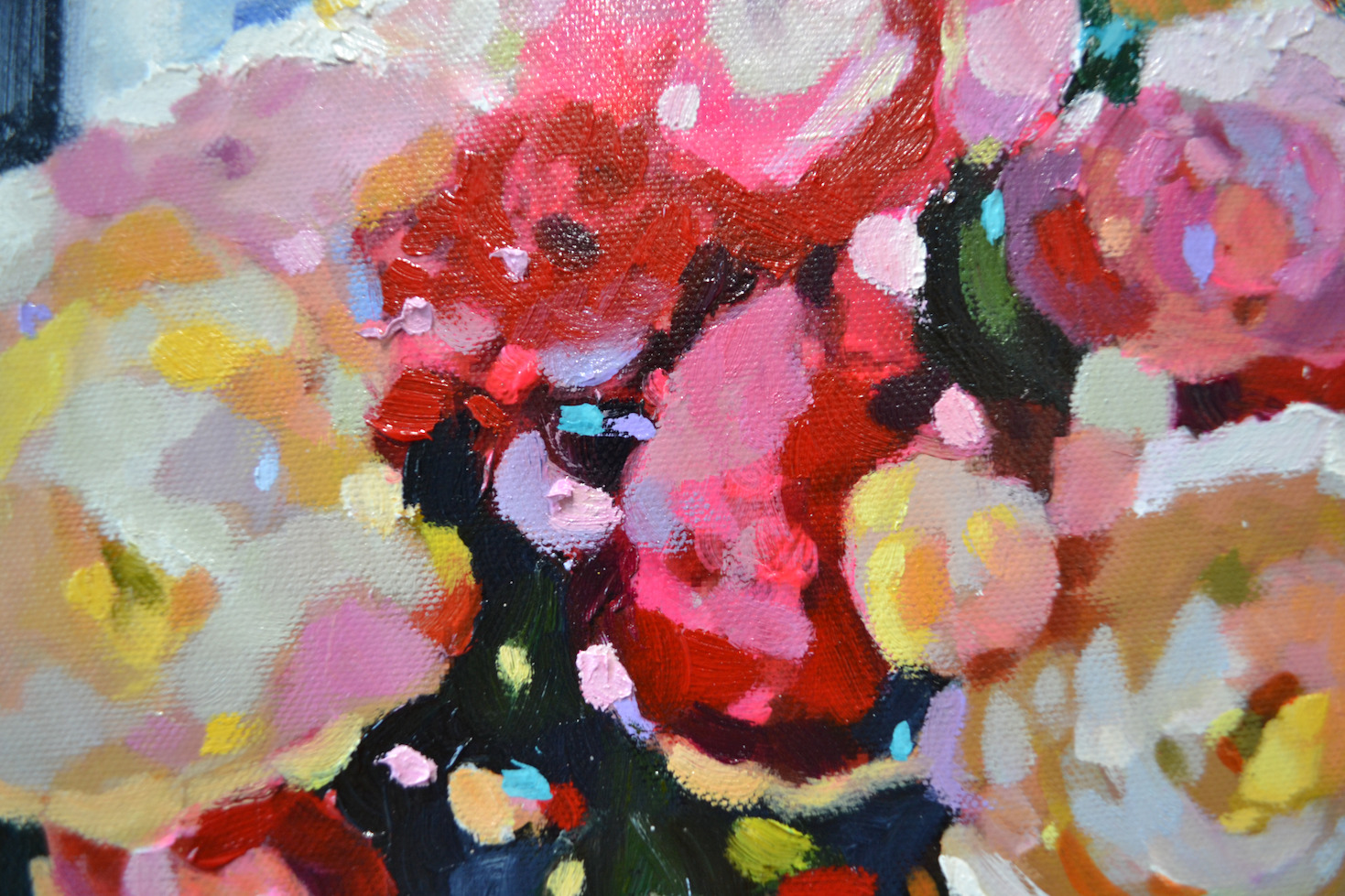 Close Up Detail Of Oil Painting "Beautiful Pink Blossom" By Judith Dalozzo