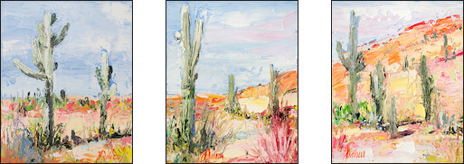 Cacti Landscape "Desert off Track Scottsdale Arizona" Triptych Original Artwork by Judith Dalozzo