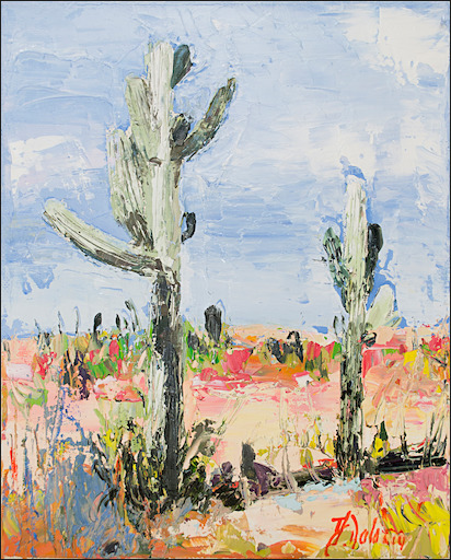 Cacti Landscape "Desert off Track Scottsdale Arizona" Triptych Left Panel Original Artwork by Judith Dalozzo