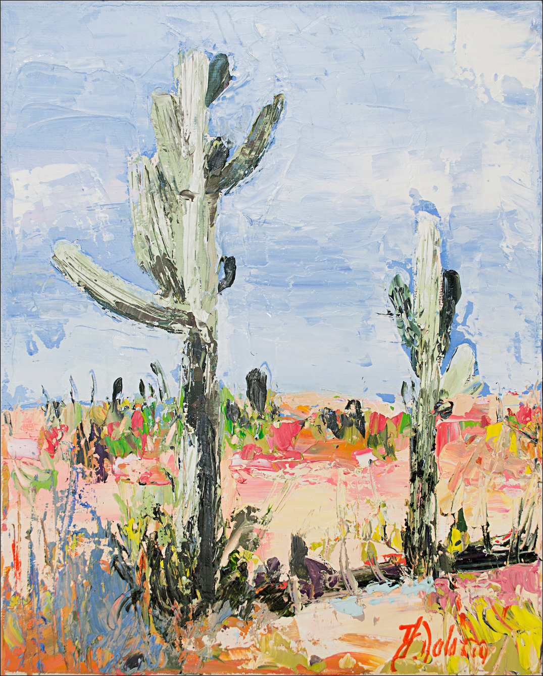 Cacti Landscape "Desert off Track Scottsdale Arizona" Triptych Left Panel Original Artwork by Judith Dalozzo