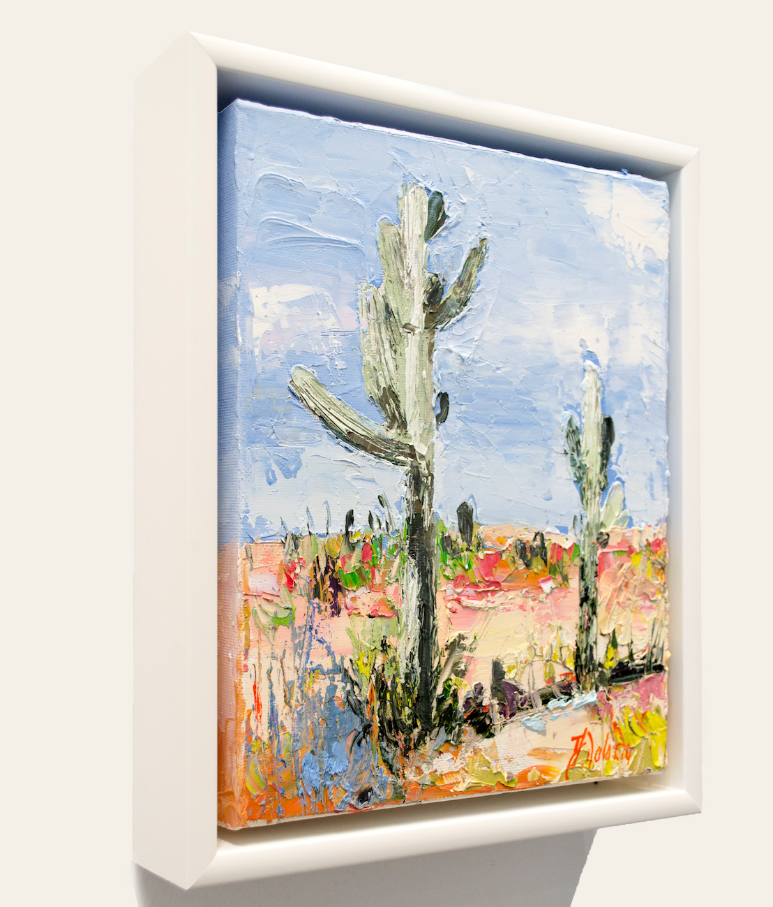 Framed Side View Of Landscape Painting "Desert off Track Scottsdale Arizona" Triptych Left Panel By Judith Dalozzo