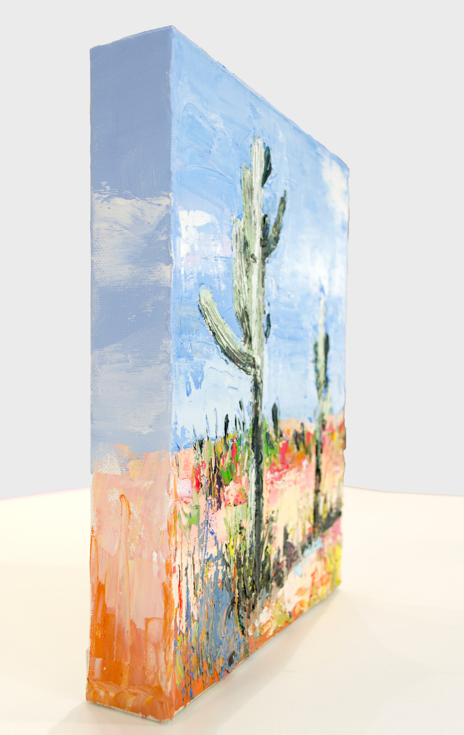 Side View Of Landscape Painting "Desert off Track Scottsdale Arizona" Triptych Left Panel By Judith Dalozzo