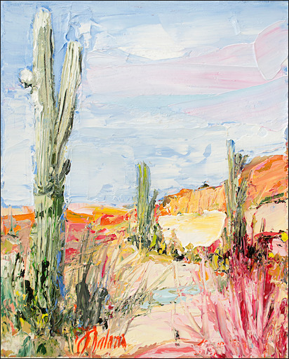 Cacti Landscape "Desert off Track Scottsdale Arizona" Triptych Middle Panel Original Artwork by Judith Dalozzo