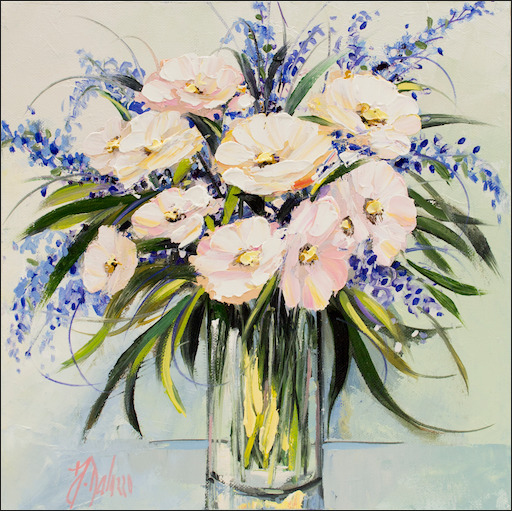 Floral Still Life "Forget Me Nots" Original Artwork by Judith Dalozzo