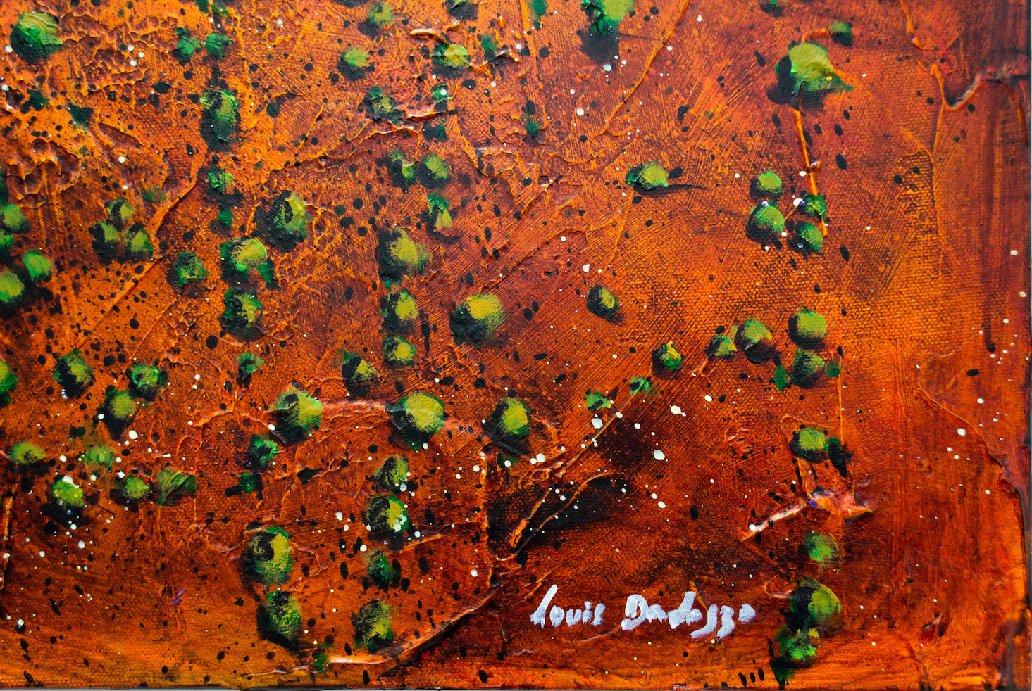 Close Up Signature Of Acrylic Painting "Fork in The Road Tanami Track Cunning Stock Route" By Louis Dalozzo