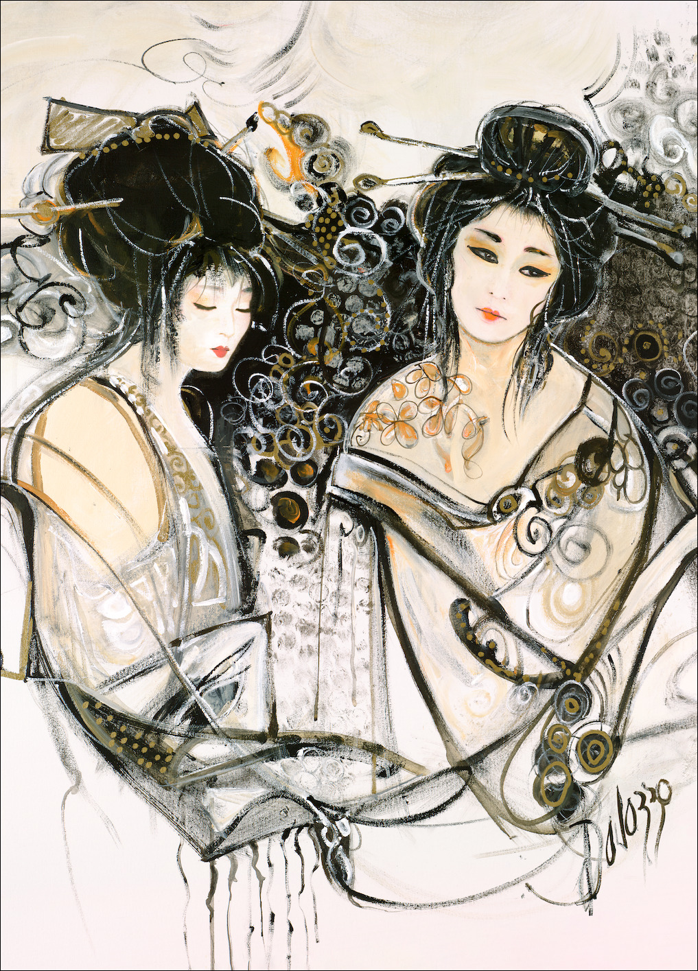 Figure "Geisha Girls" Vertical Variant From Lucette Dalozzo Artwork