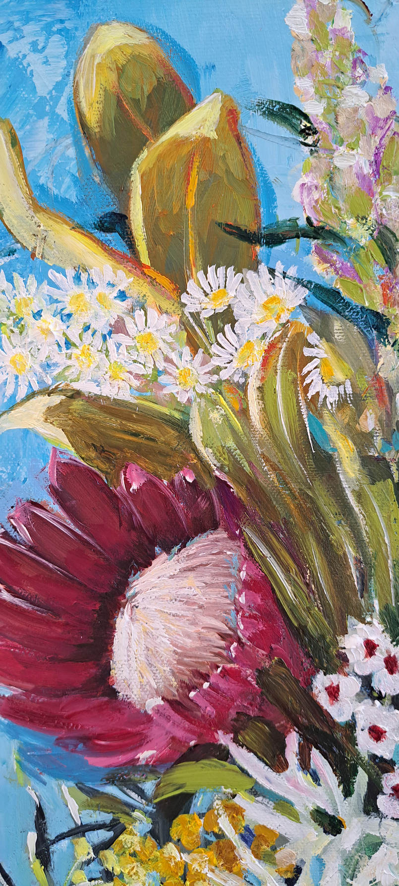 Close Up Detail Of Oil Painting "Native Blooms" By Judith Dalozzo