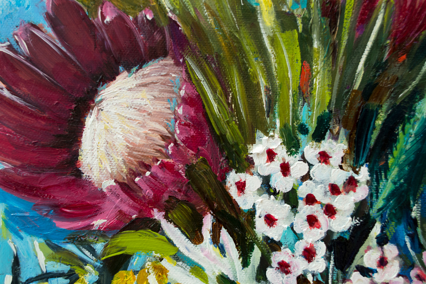 Close Up Detail 2 Of Oil Painting "Native Blooms" By Judith Dalozzo